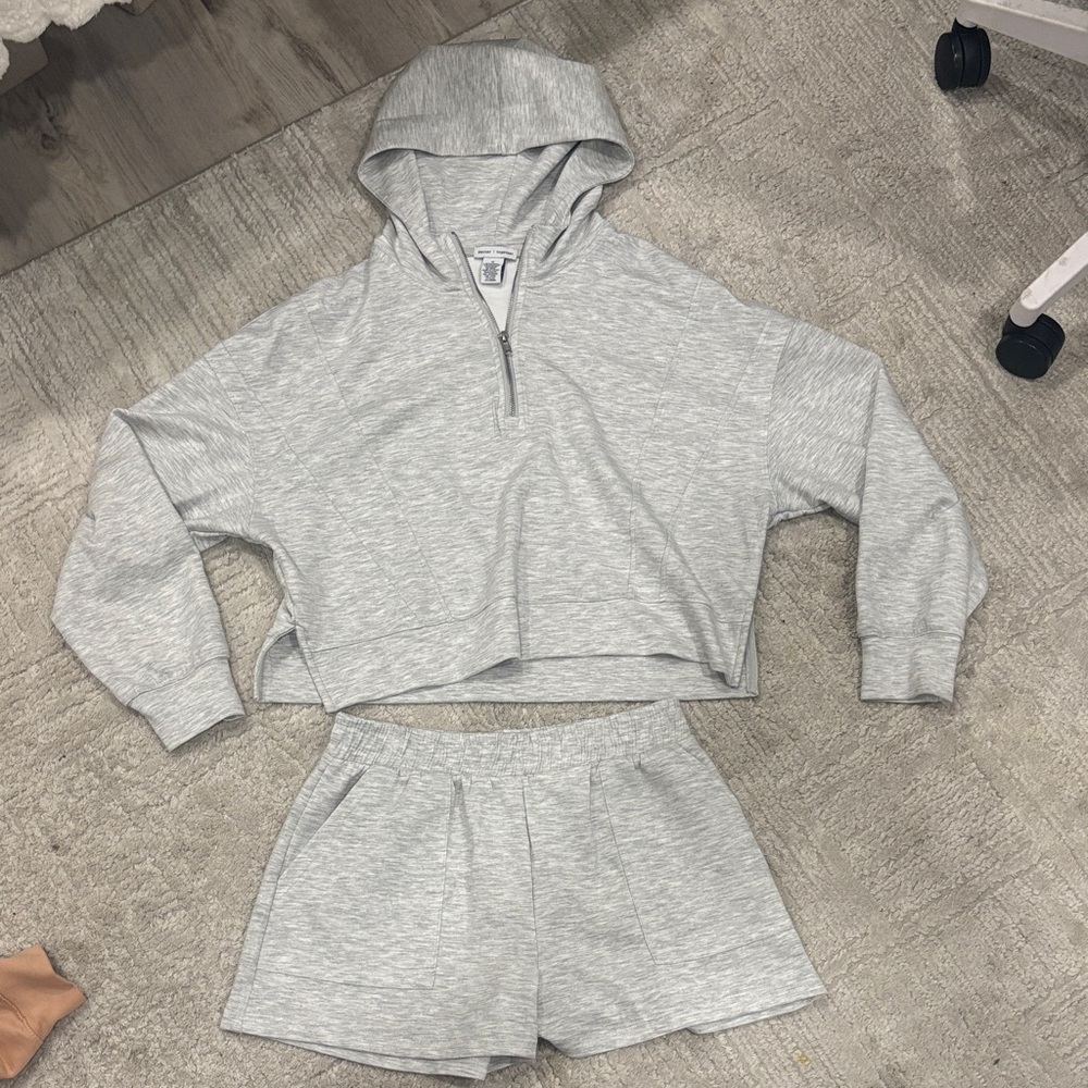 Gray Cropped Hoodie and Shorts Set